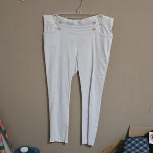 Women's White Button-Detail Pants.